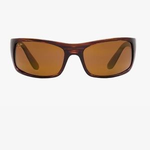 MAUI JIM Mens Black and Brown Wrap Polarized Sunglasses